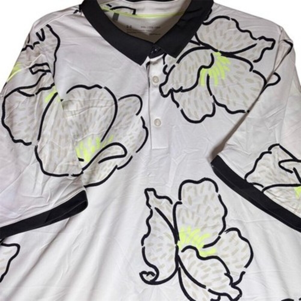 Under Armour HeatGear Golf Polo Shirt Mens 2XL White Floral Print Black